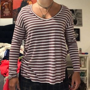 American Eagle Striped V Neck Long Sleeved Tee